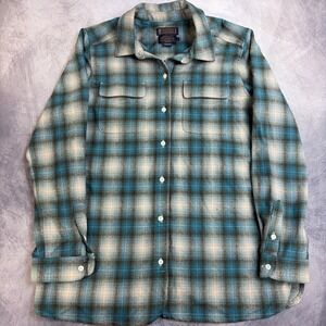 Pendleton 1968 Archive Inspired Wool Flannel Shirt Blue Grey Plaid Mens Large